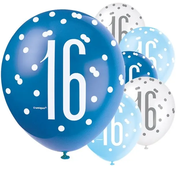 6 palloncini blu 16 ° compleanno 30 punti