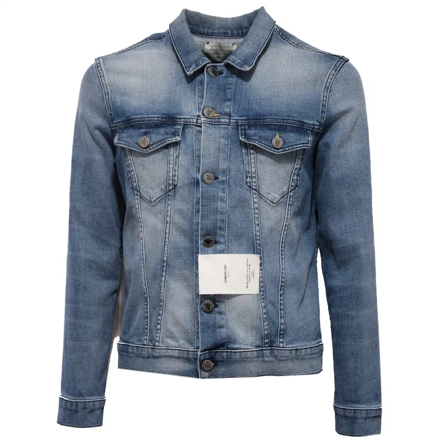 7278J giubbotto uomo CAMOUFLAGE blue denim delave' jeans jacket man