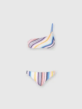 Bikini monospalla in crochet rigato