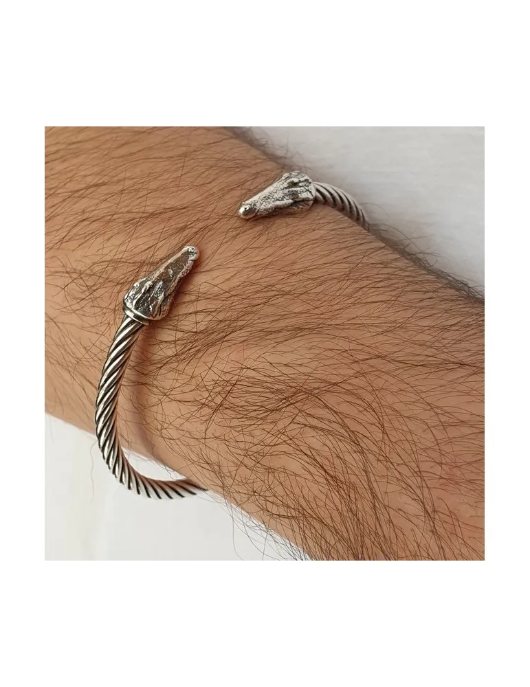 bracciale argento 925 coccodrillo cable rigido marca NALBORI uomo