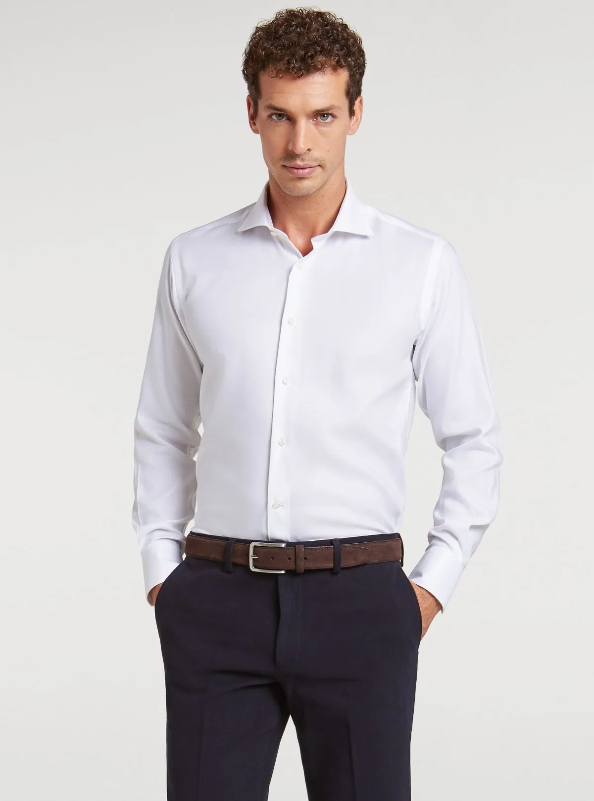   Camicia in cotone trama diagonale      