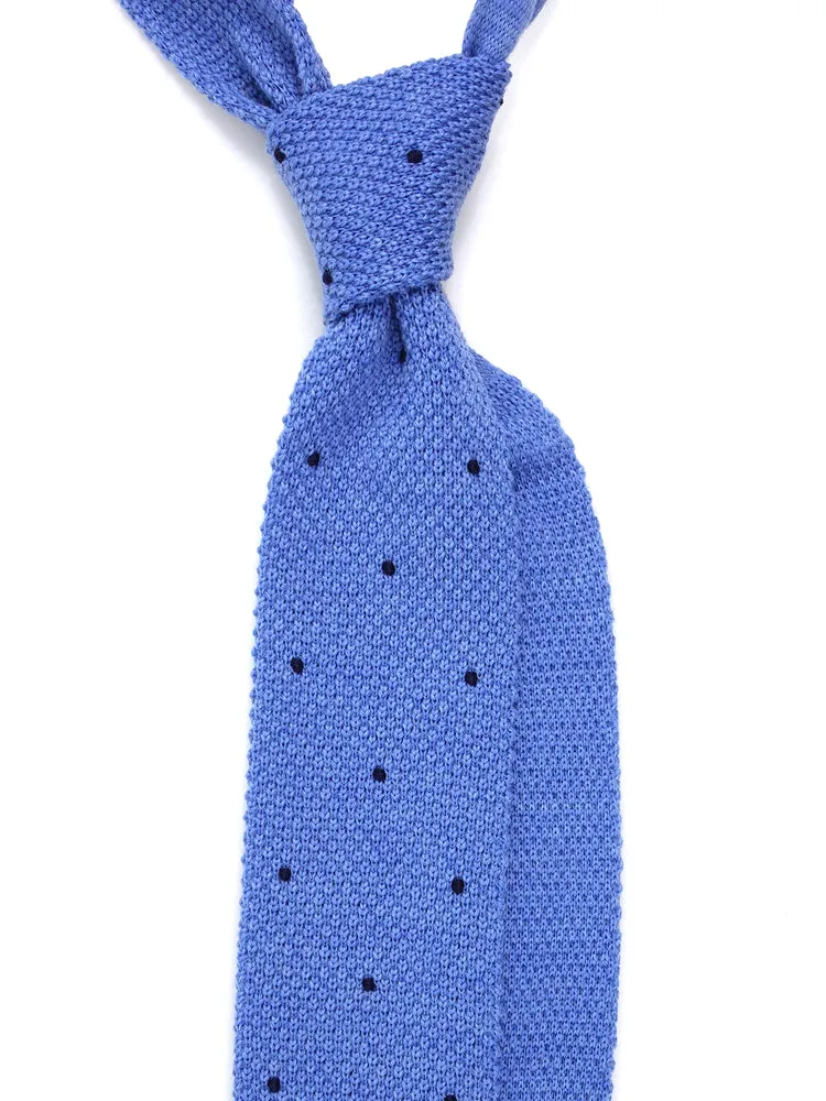 Cravatta a maglia di lana CIFERO pois Celeste Blu Scuro 