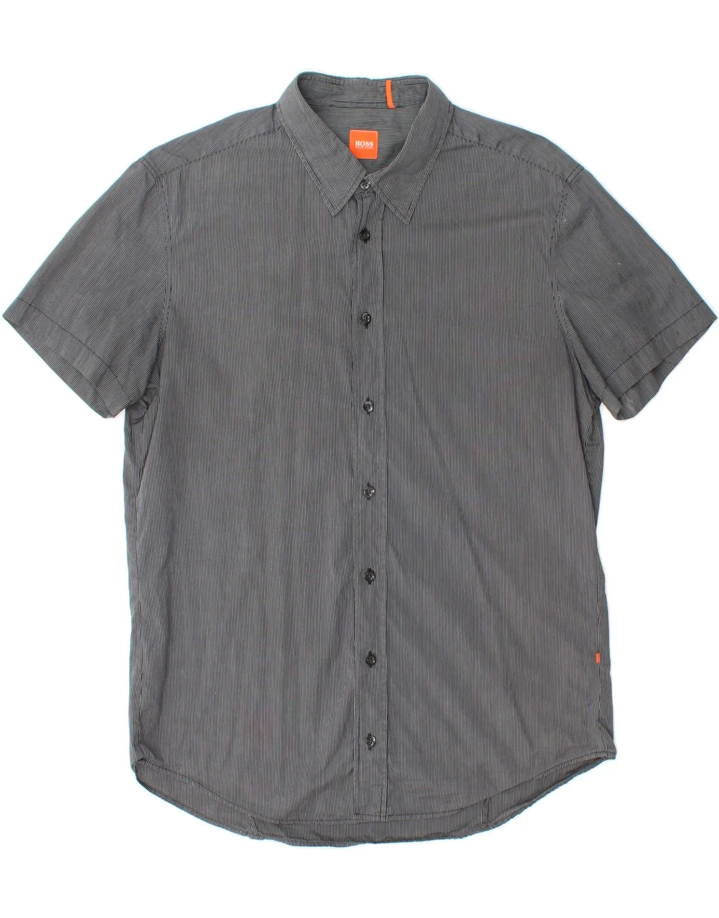 HUGO BOSS Mens Short Sleeve Shirt Large Navy Blue Pinstripe Cotton