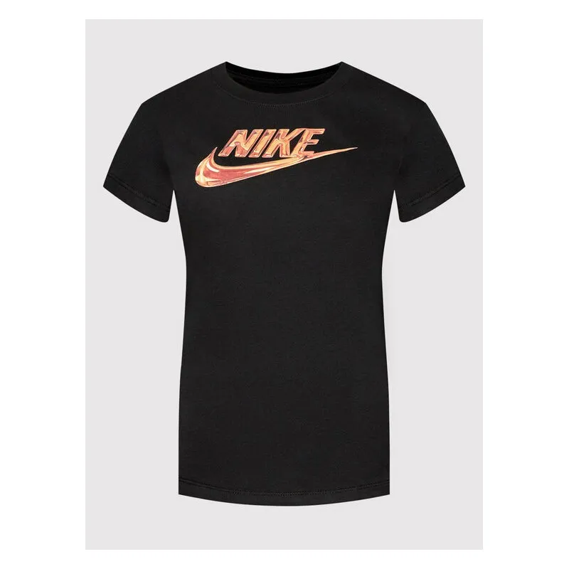 NIKE T-SHIRT DONNA COLORE NERO STAMPA GRAFICA ARANCIO GIALLO
