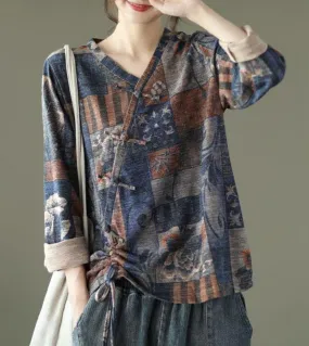 T-shirt monopetto in cotone scozzese con scollo a V a maniche lunghe casual da donna primavera autunno nuovo arrivo W622tshirt