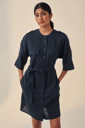 Utility Tie Belt Mini Dress With Linen    